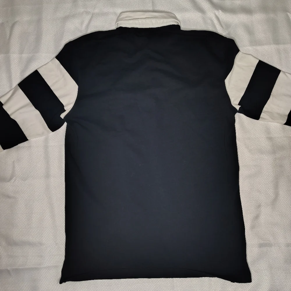 Navy and White Striped Long Sleeve ZARA Polo Shirt - Picture 5 of 9